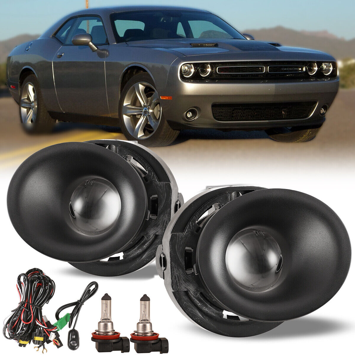 For 15-23 Dodge Challenger Bumper Fog Lights Driving Lamps Pair w/Wiring Switch