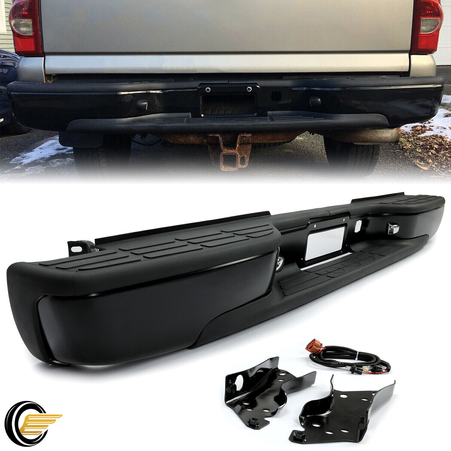 Black Rear Step Bumper Assembly For 99-07 Chevy Silverado GMC Sierra 1500 2500