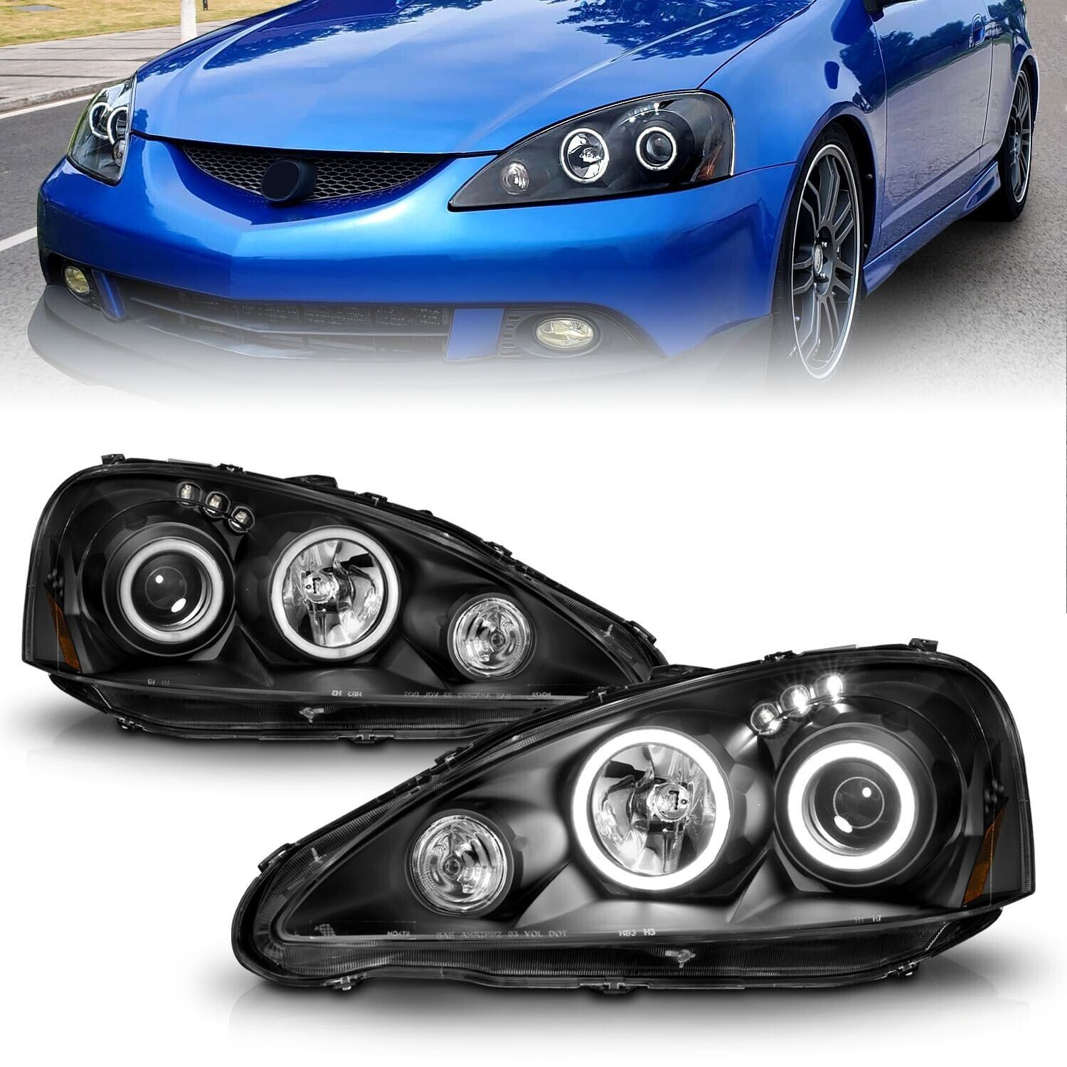 For  ACURA RSX 05-06 PROJECTOR HALO HEADLIGHTS BLACK RX HALO 121197