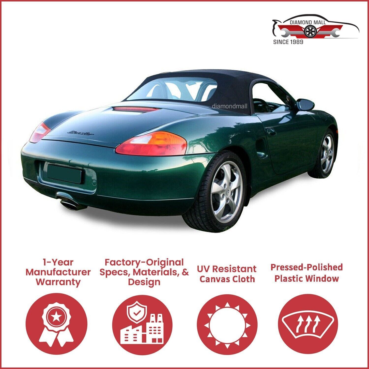 1997-02 Porsche Boxster 986 Convertible Soft Top w/DOT Approved Window, Black