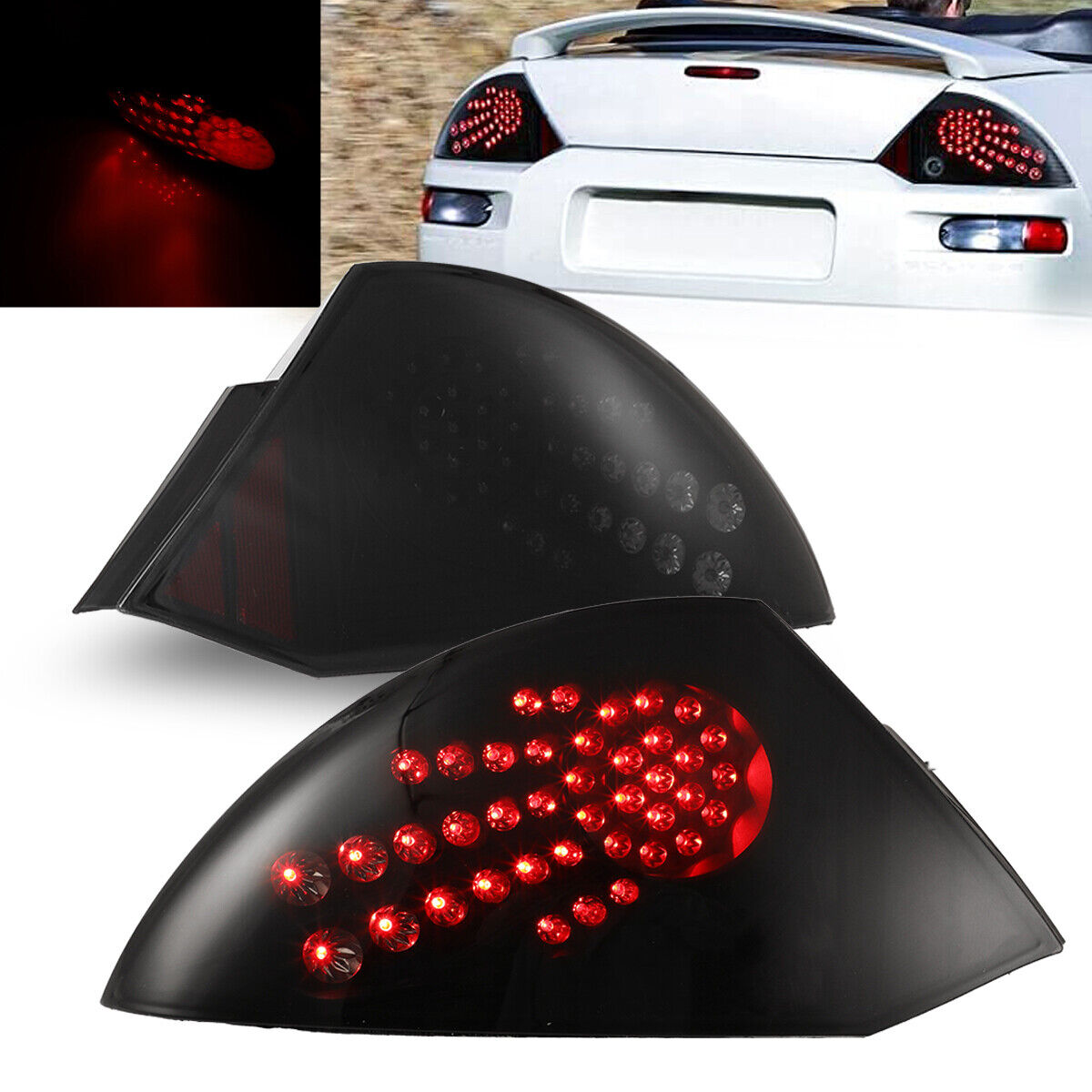 for 2000 2001 2002 2003 2004 2005 Mitsubishi Eclipse LED Tail Lights Black Smoke