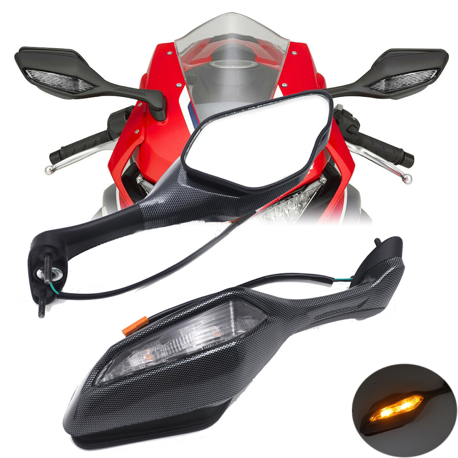 Gulf-Shape LED Turn Signal Rearview Mirror For 17-22 Honda CBR1000RR RA S1 S2 SP