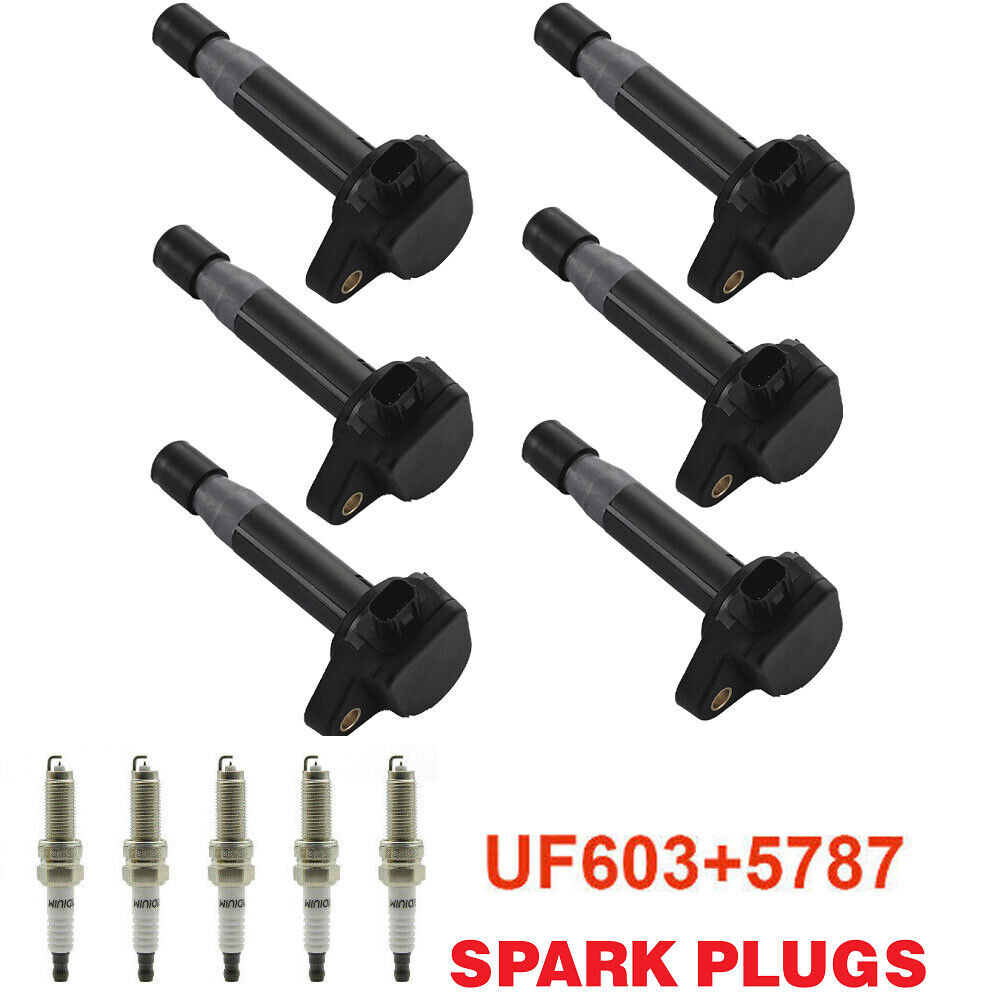 6pcs Ignition Coils & Spark Plugs For Honda Odyssey Accord Acura TSX ZDX  UF603