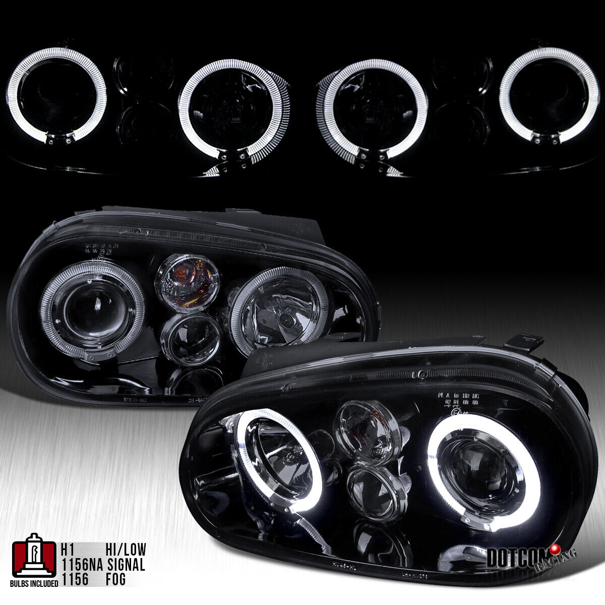 Fit 1999-2005 VW Golf MK4 GTI 99-02 Cabrio Smoke LED Halo Projector Headlights