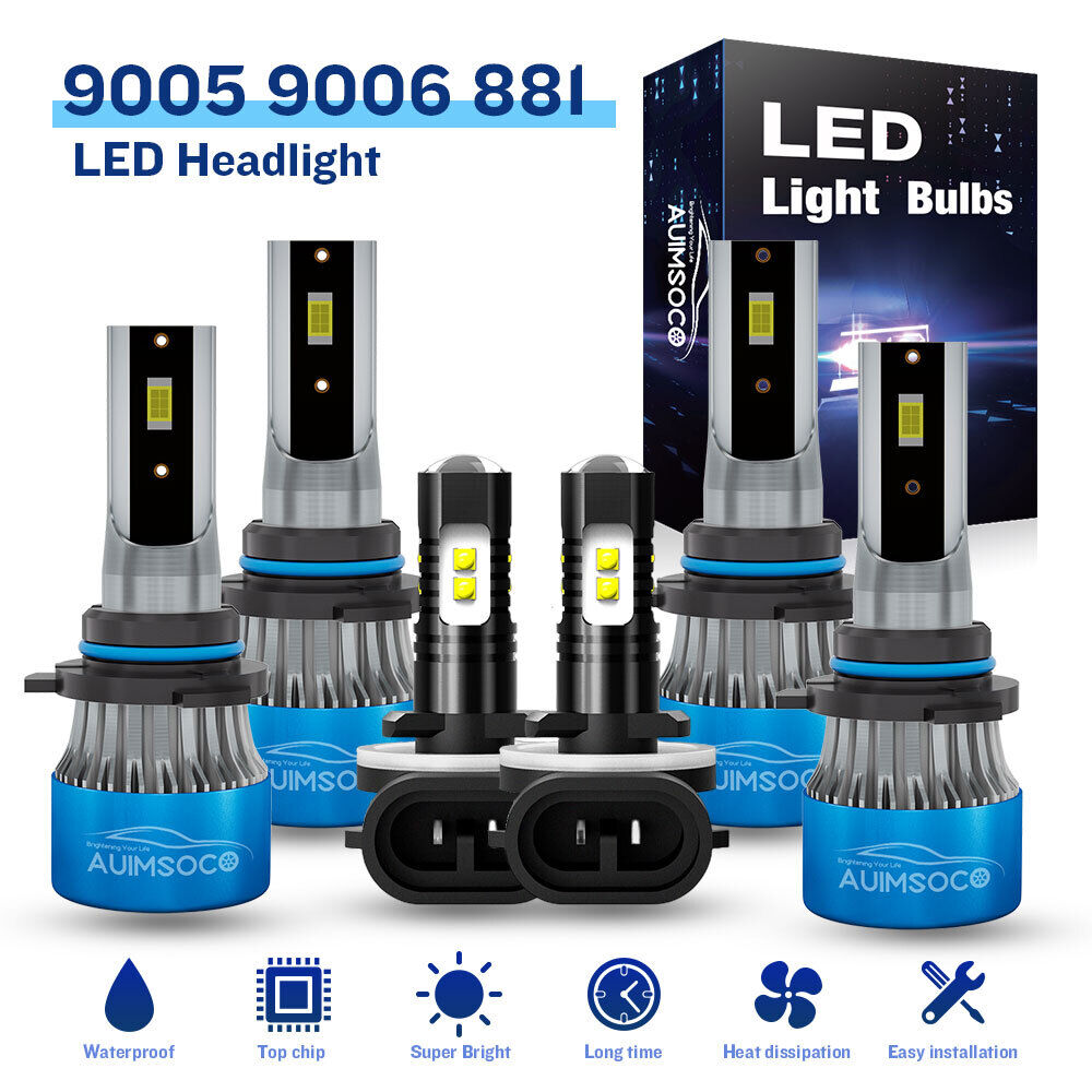 LED Headlight Fog Light Kit High Low Beam Bulbs 6000K For Chevy S10 1998-2004