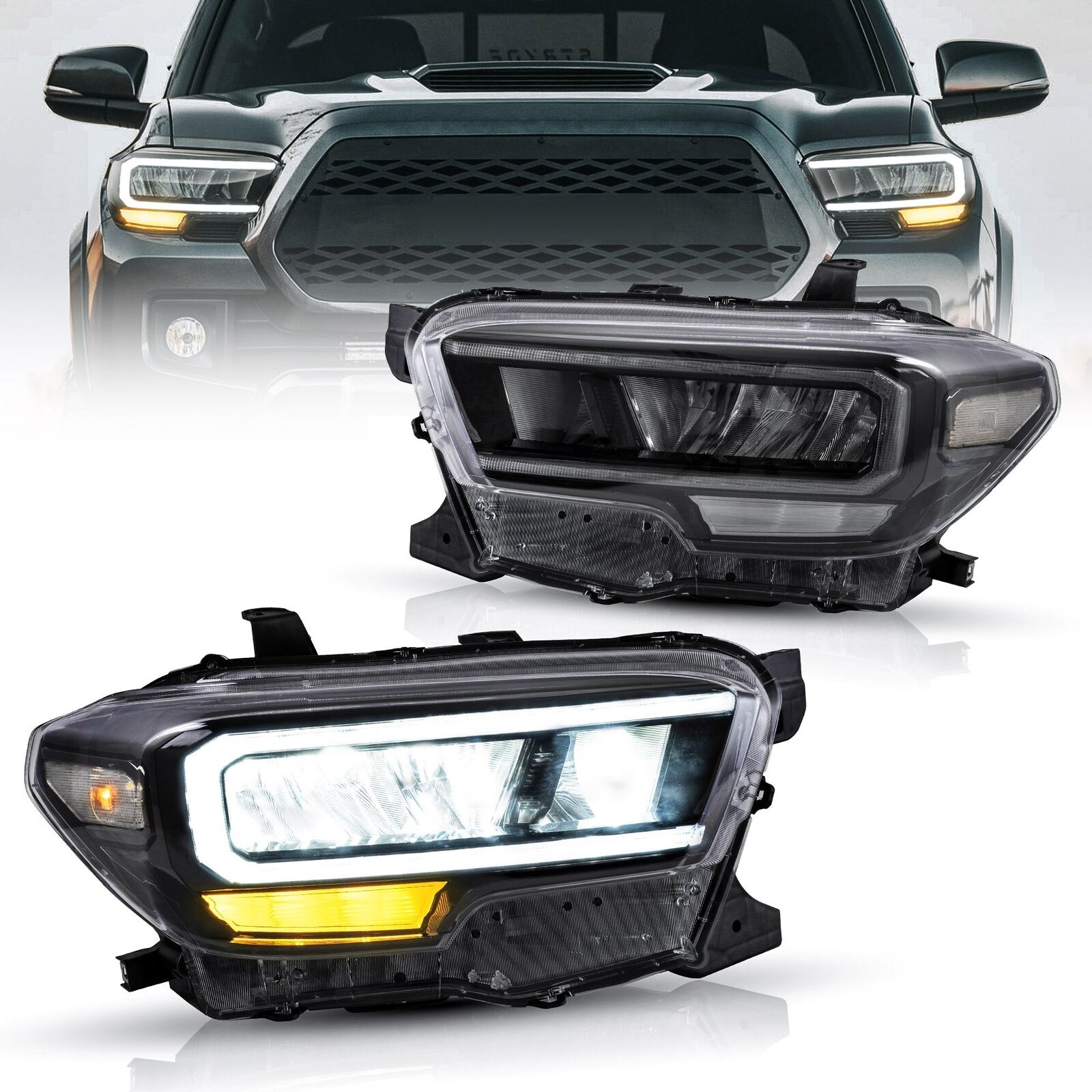 VLAND Full LED Headlights For 2016-2021 Toyota Tacoma SR5 TRD SR Turn Signal Set