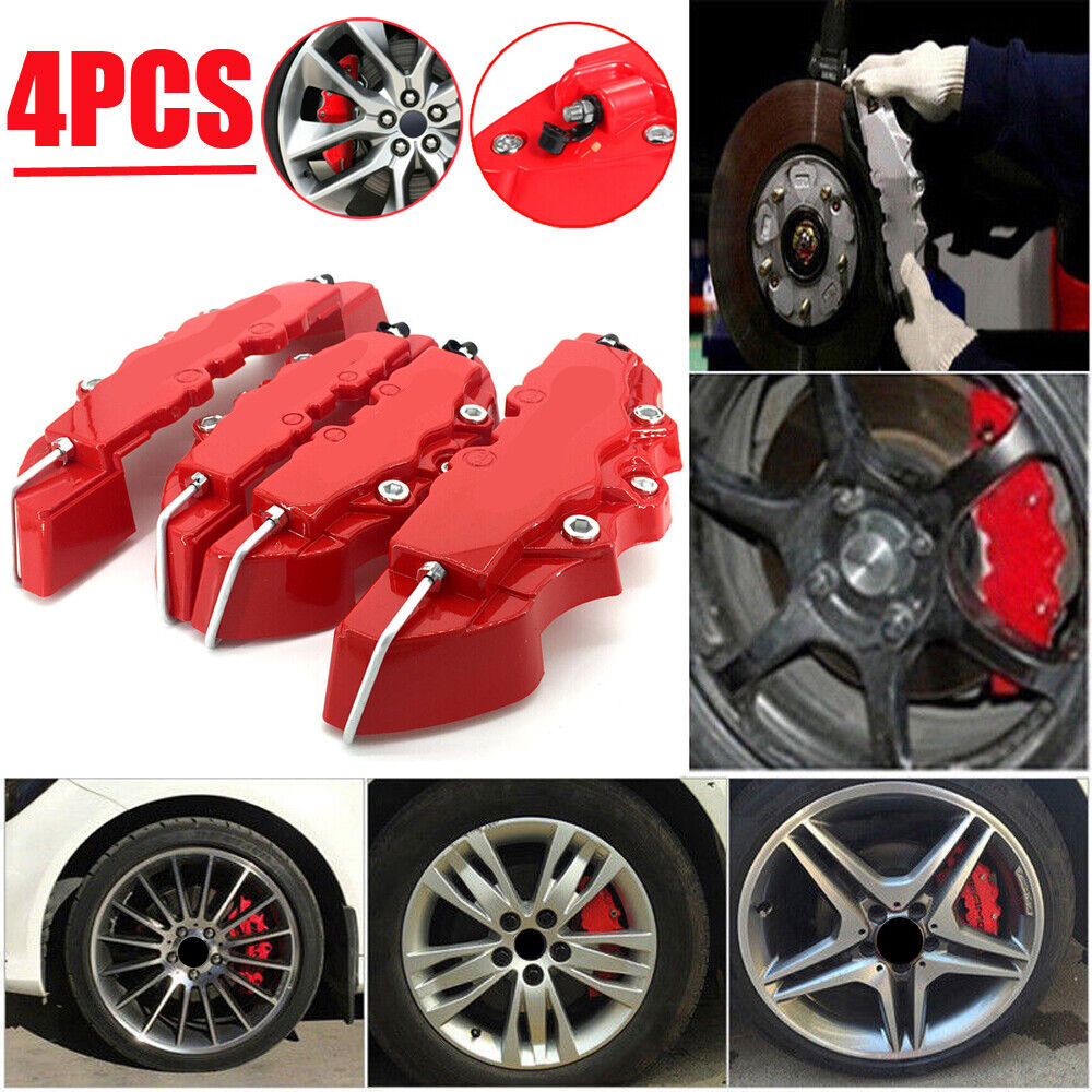 4PCS 3D Red Car Disc Brake Caliper Covers Front & Rear Accessories For 18-24inch
