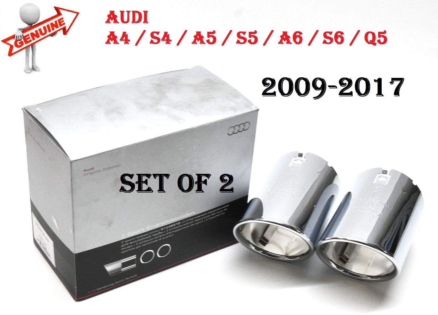 AUDI A4 S4 A5 S5 A6 S6 Q5 Exhaust Chrome Tail Pipe Tip Set GENUINE 8K0071762