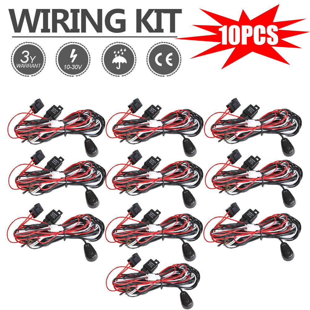 Aaiwa 10x 1-Lead Wiring Harness Kit ON-OFF Switch Relay for LED Light Bar 12V
