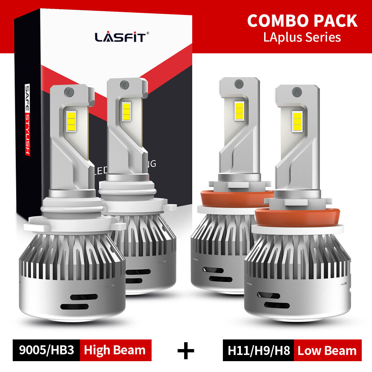 Lasfit H11 9005 LED High Low Beam Headlight Bulbs Combo 120W 6000K Cool White 4X