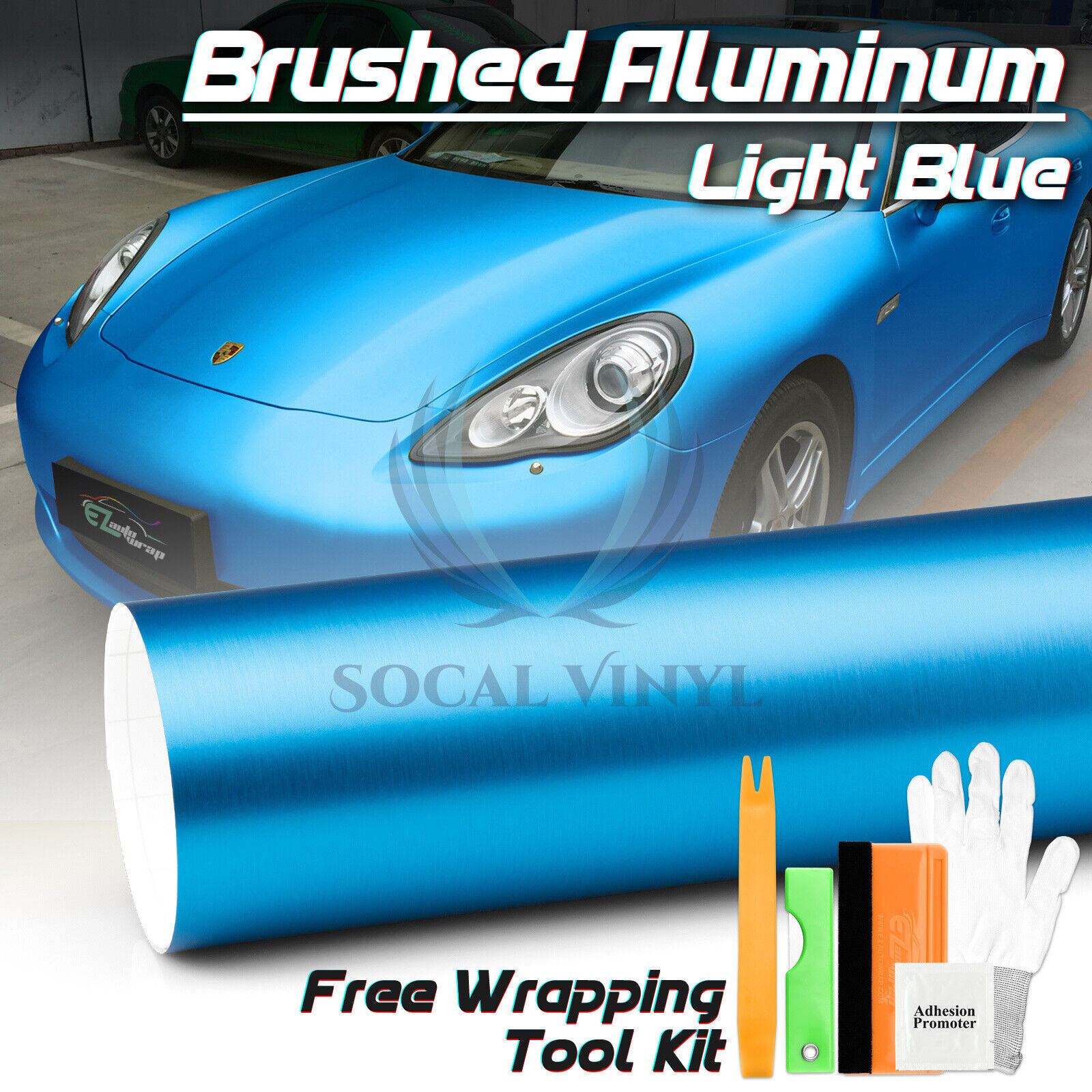 Premium Brushed Aluminum Light Blue Steel Vinyl Wrap Sticker Decal Air Release