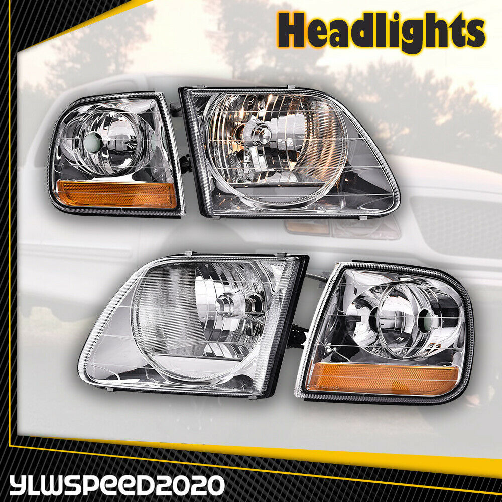 Pair Clear Headlights w/ Corner lights Fit For 97-03 Ford F150 99-02 Expedition
