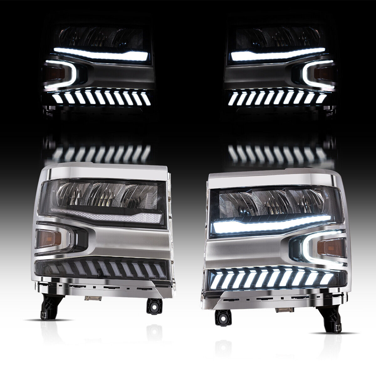 [Full LED] 2016-2019 Chevy Silverado 1500 Projector Headlights Headlamps Chrome