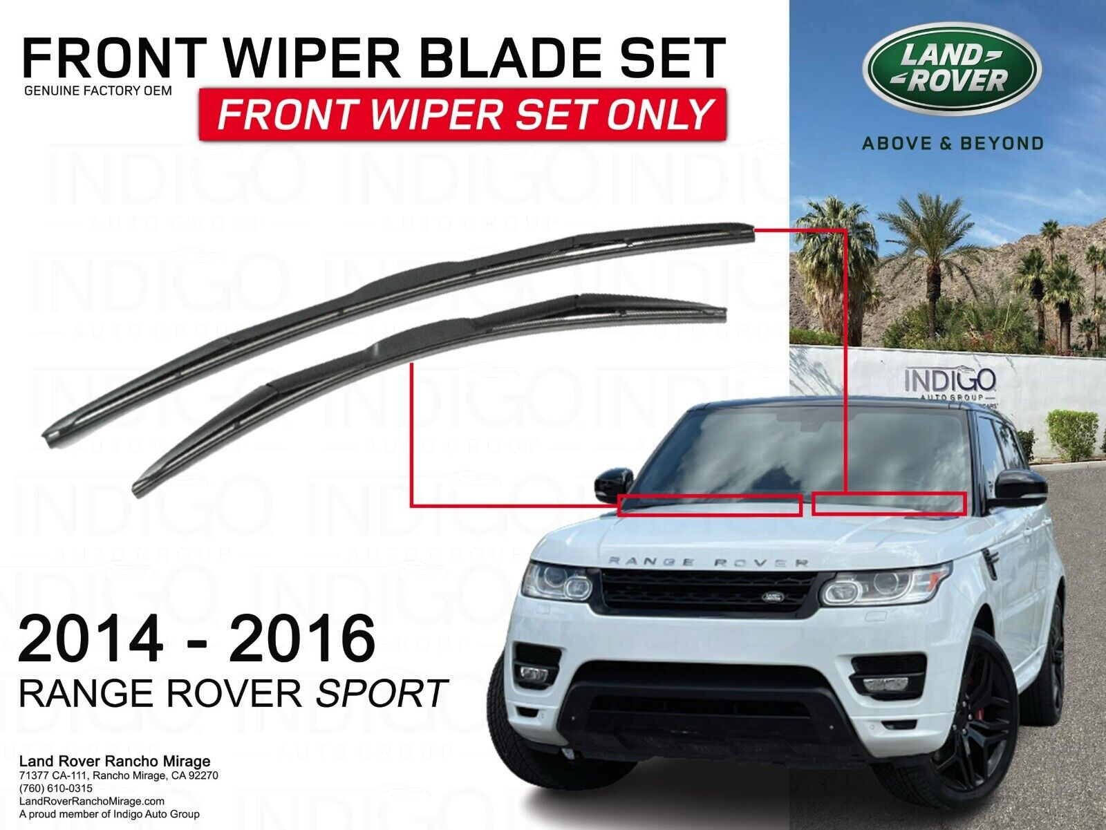 2014-2016 RANGE ROVER SPORT LHD Front Wind Shield Wiper Blade OEM SET