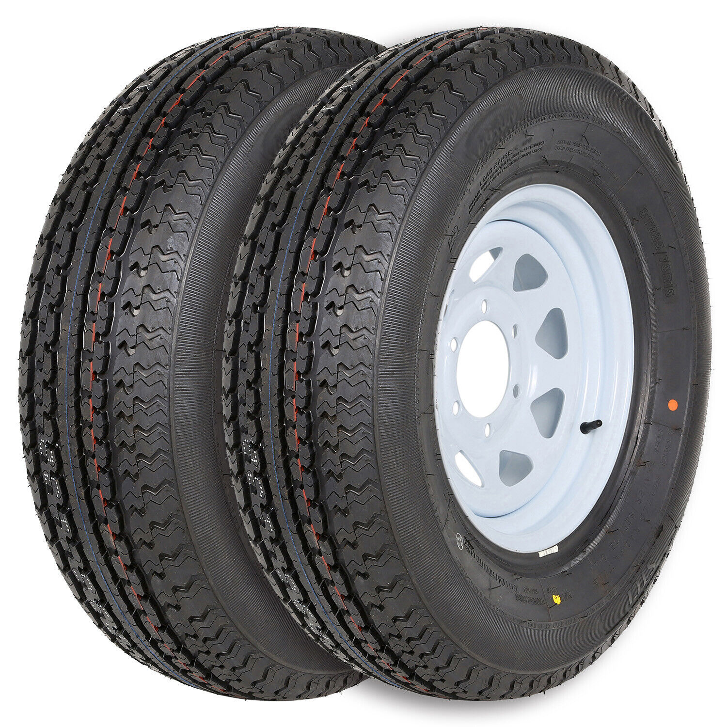 2X ST225/75R15 Radial Trailer Tire w/ 15x6 inch Wheel, 6 Lug 10-Ply Load Range E