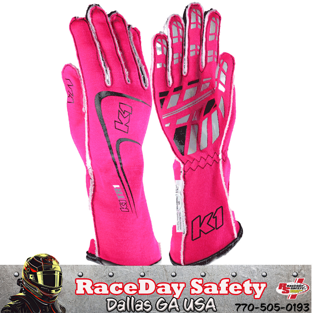 K1 RaceGear Track 1 Nomex® Racing Gloves SFI 3.2A/5 Fluorescent Pink
