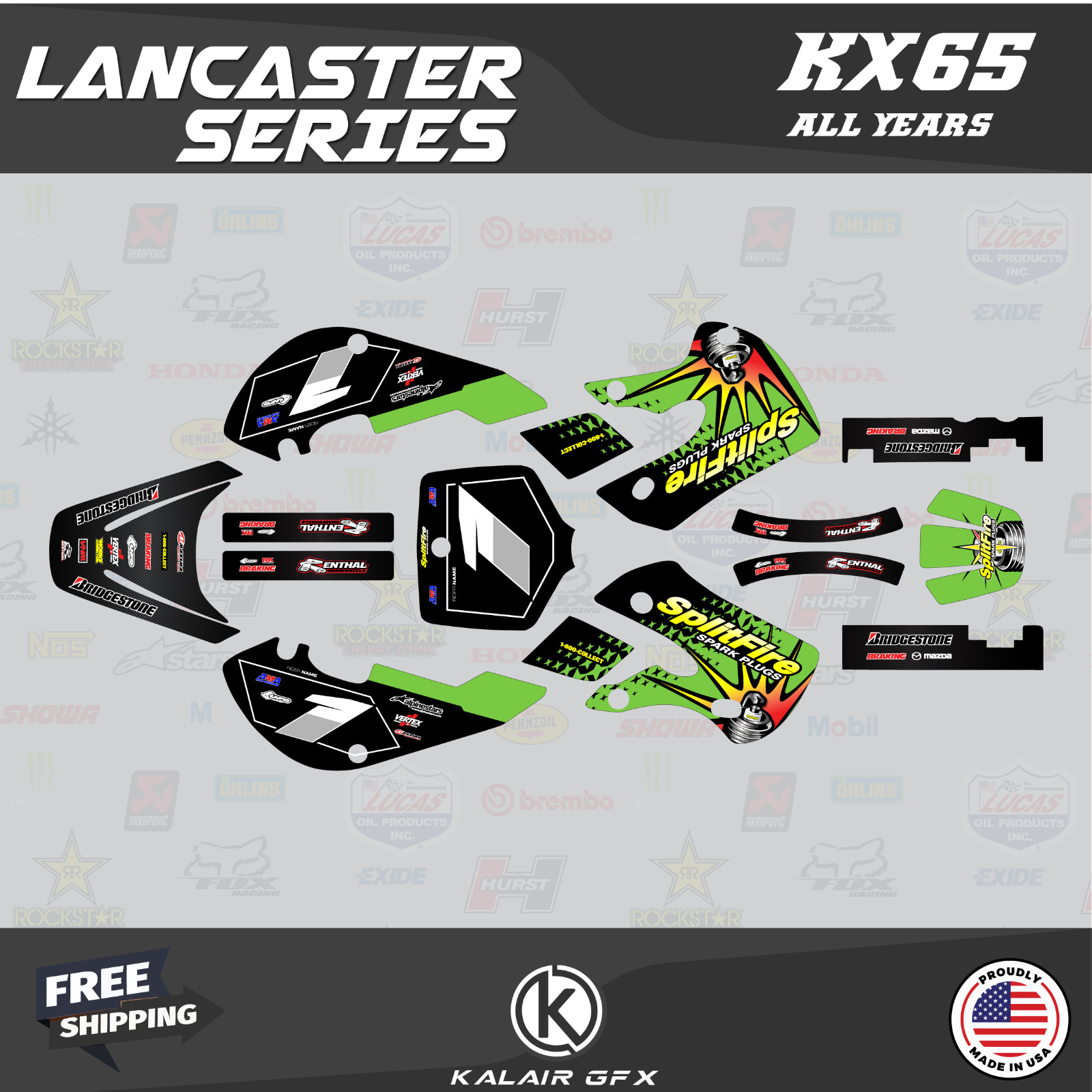 Graphics Kit for Kawasaki KX65 (1999-2024) KX 65 Lancaster Series - Green
