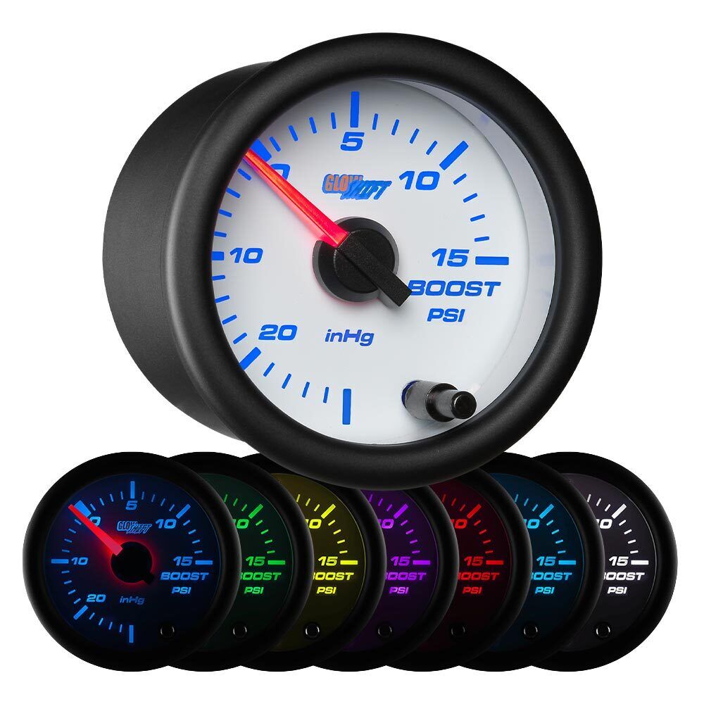 GlowShift 52mm White 7 Color 15 PSI Turbo Boost / Vacuum Gauge