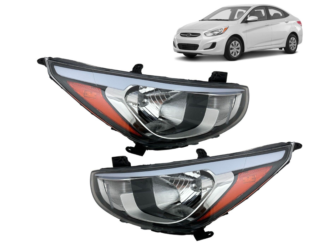 For 2015 2016 2017 Hyundai Accent Halogen Headlight Assembly Right & Left Pair
