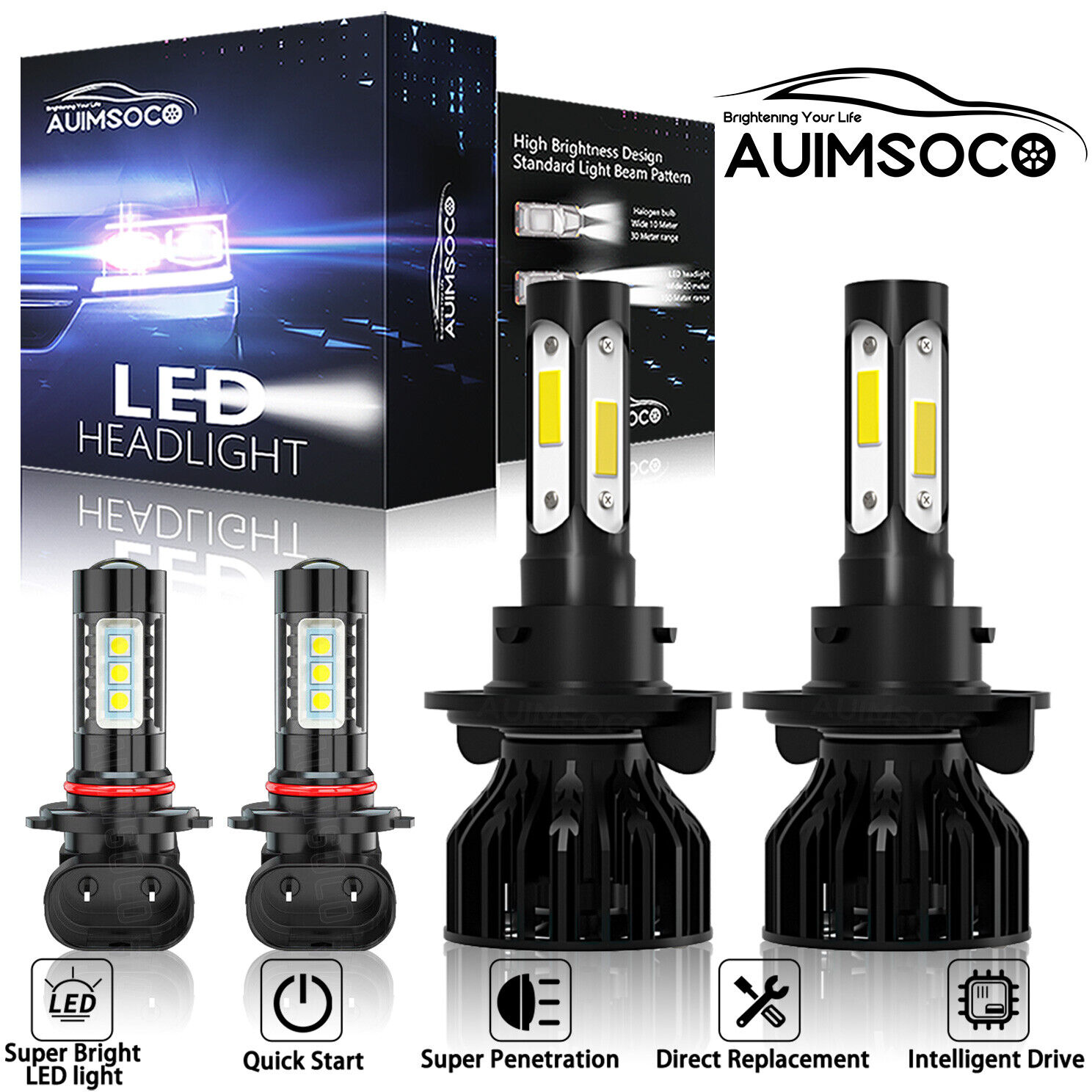 For 2004-2014 Ford F-150 LED Headlight Hi/Low + Fog Light Bulbs Conversion Kit 