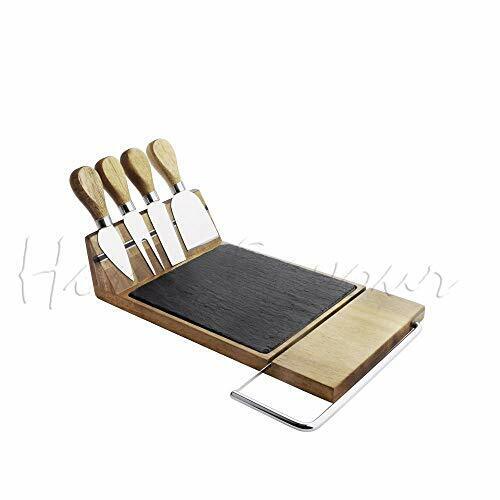 NutriChef Black Stone Slate/ Bamboo Platter Cheese Serving Set w/ Accessories