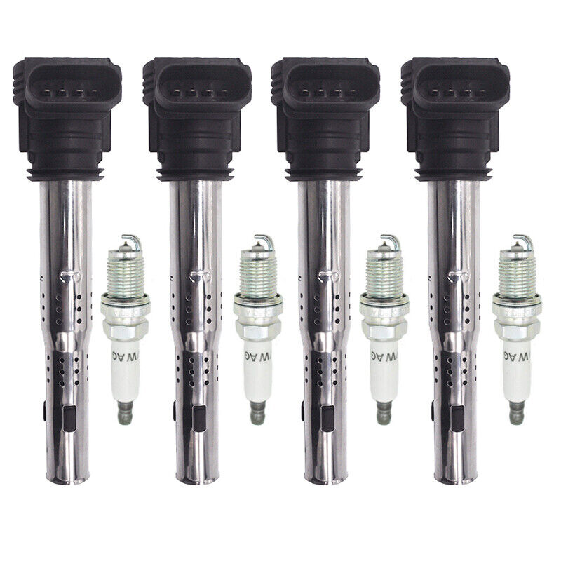 4X Ignition Coils + 4X Spark Plugs for VW Jetta Audi A3 A4 TT Quattro 1.8L 2.0L