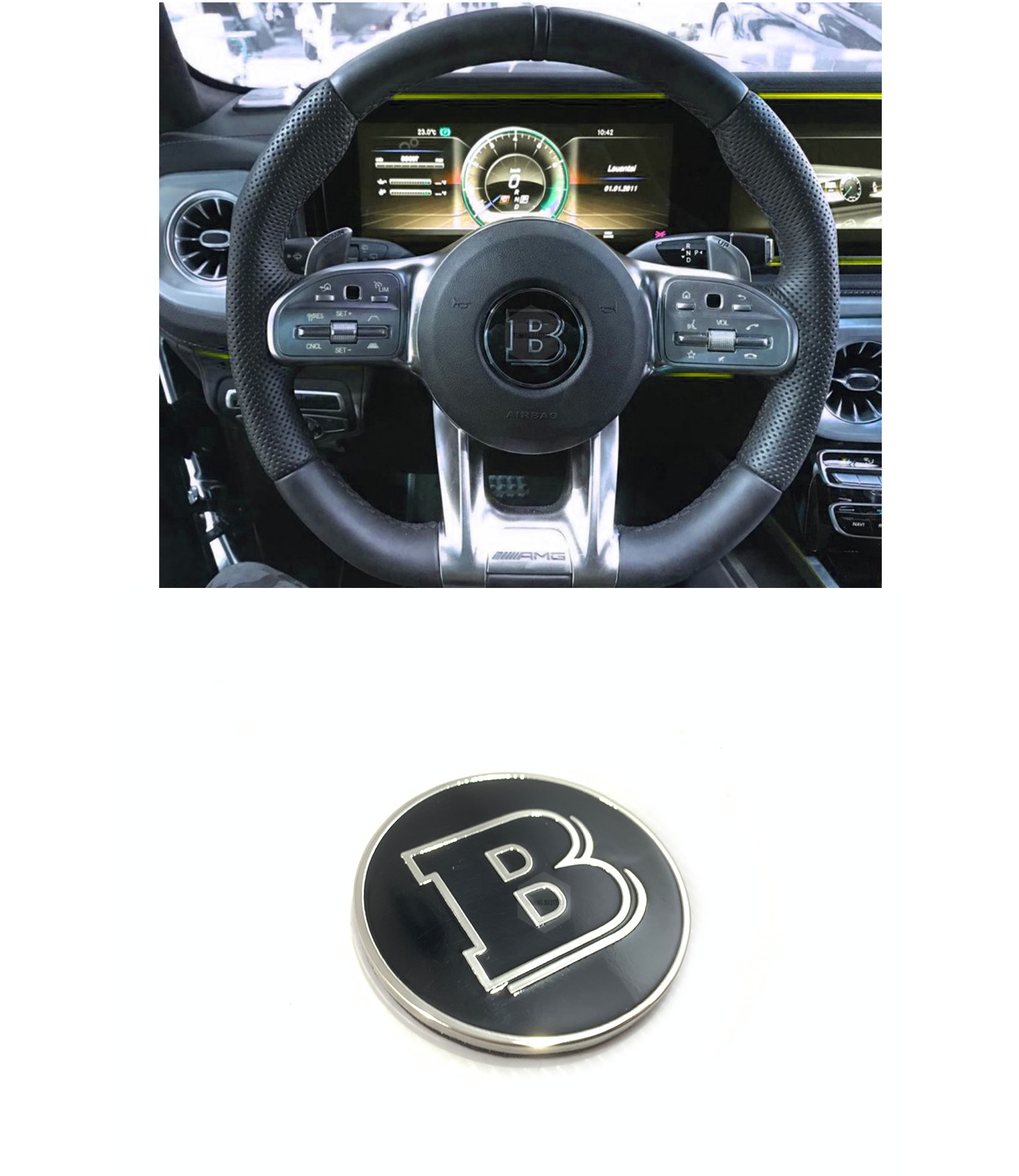 Black Brabus Style Steering Wheel Emblem Badge For Mercedes G W463A 2018-Present