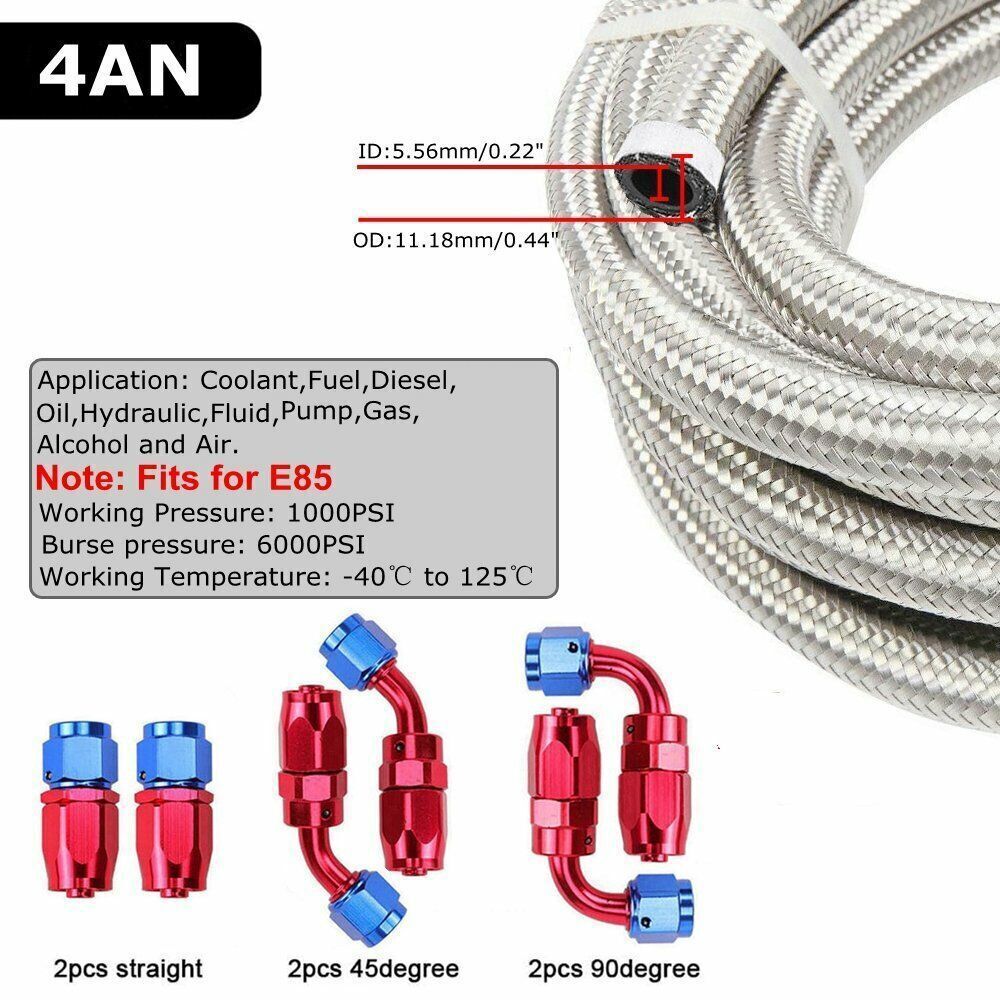 Stainless Steel Braided 4/6//8/10AN CPE Fuel/Oil/Gas Hose Line & Fittings Kit