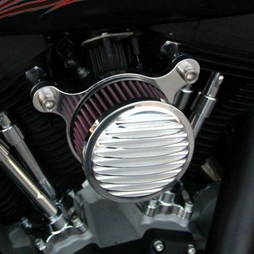 Chrome Ribbed Air Cleaner Kit Intake Filter For Dyna Twin Evo Stage 1 High Flow