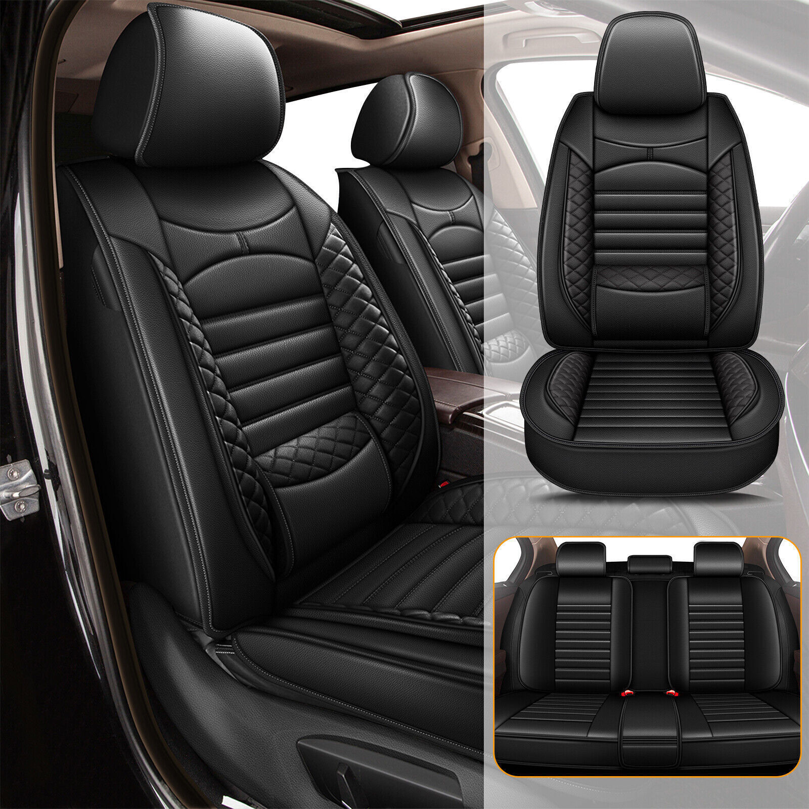 Car 5-Seat Covers Faux Leather Front Rear Full Set For Lincoln MKX 2008-2018