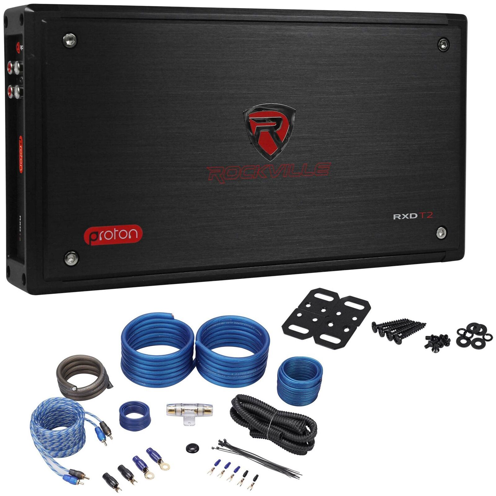Rockville RXD-T2 Micro Car Amplifier 2400w 2 Channel 2x600W Rated+Amp Kit