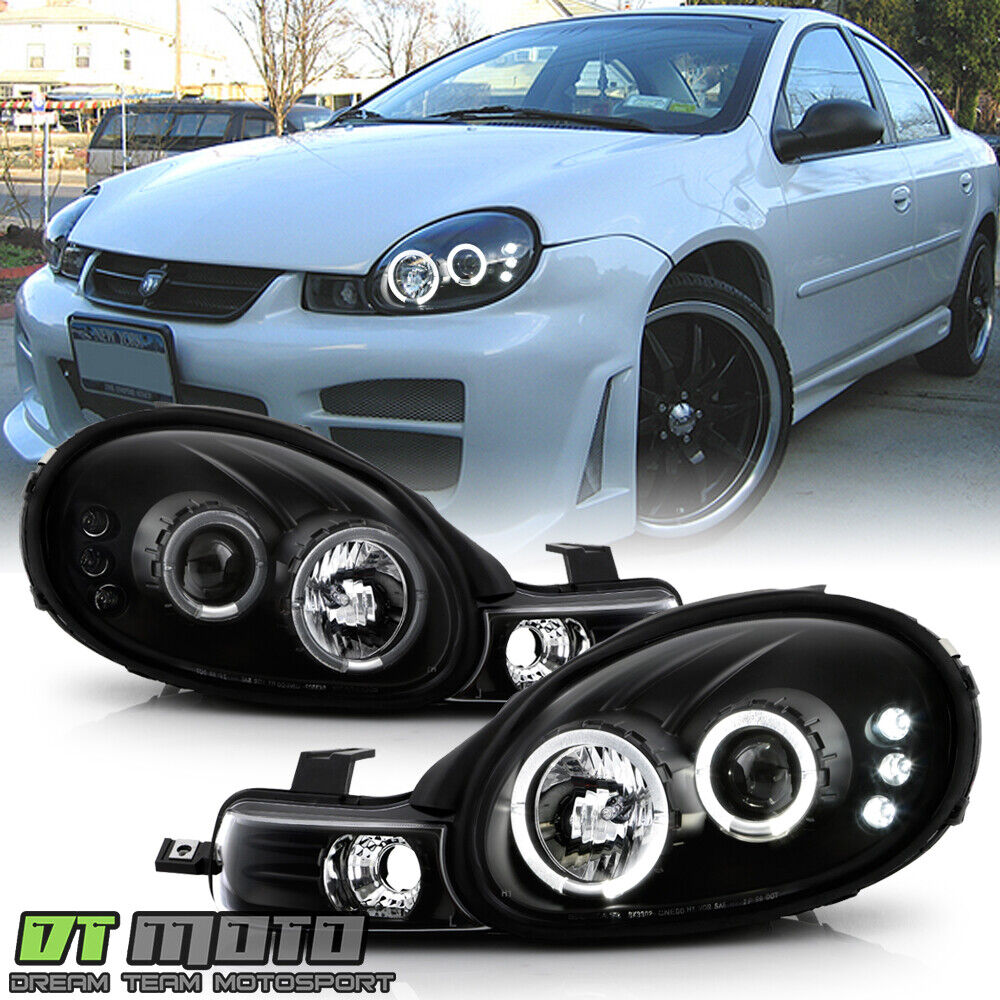 Blk 2000 2001 2002 Dodge Neon LED Dual Halo Projector Headlights w/ Signal Lamps