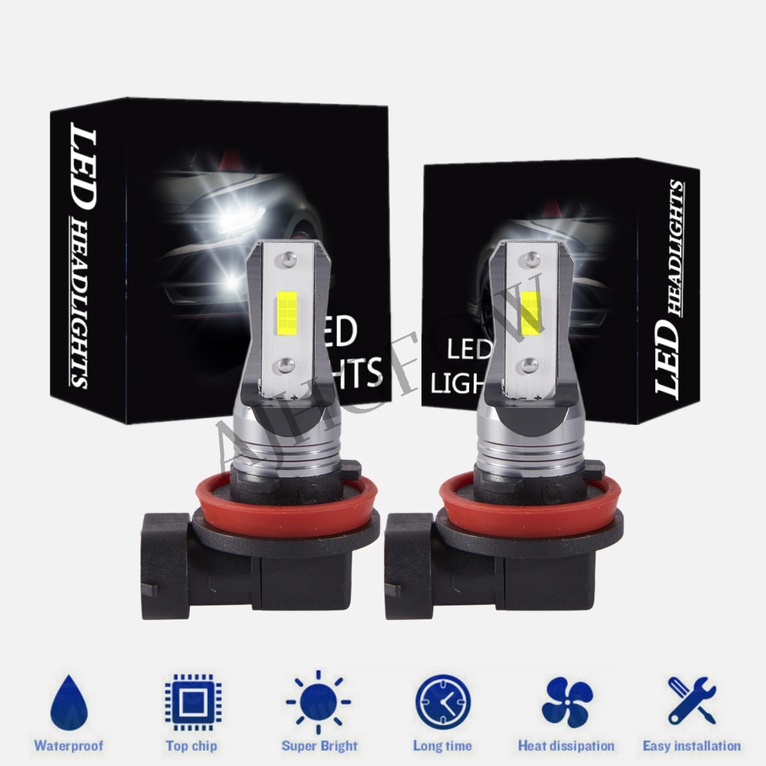 2Pc H11 H8 H9 CSP LED Headlight Kit High Low Beam Bulbs Super Bright 6500K White