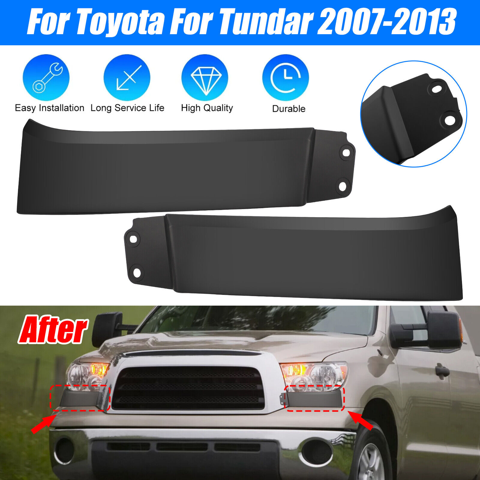 2X Bumper Grille Headlight Filler For Toyota For Tundra 07-13 For Sequoia 08-12
