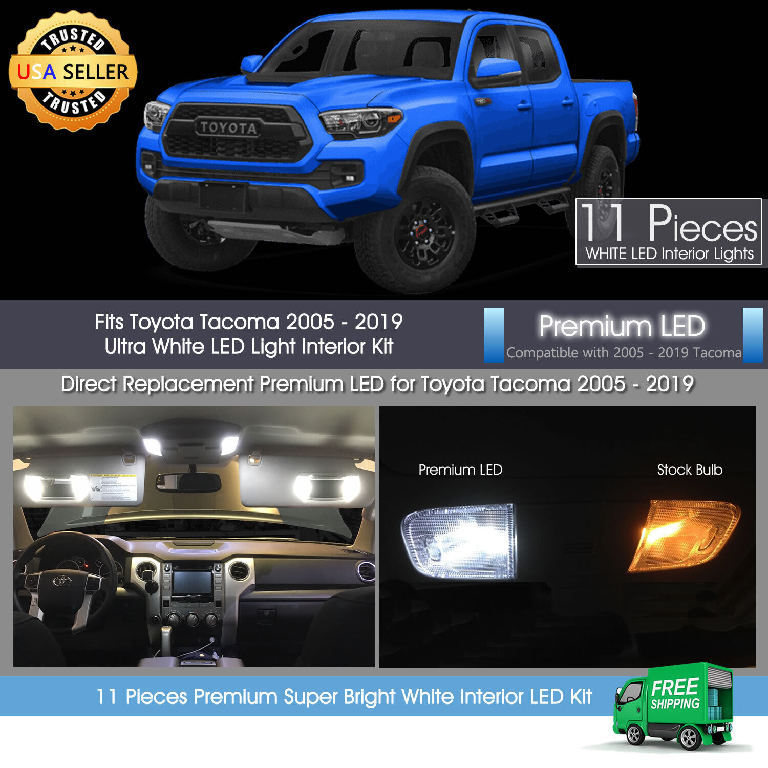 12 x White Interior LED Light Package For 2005 - 2019 Toyota Tacoma Premium Kit
