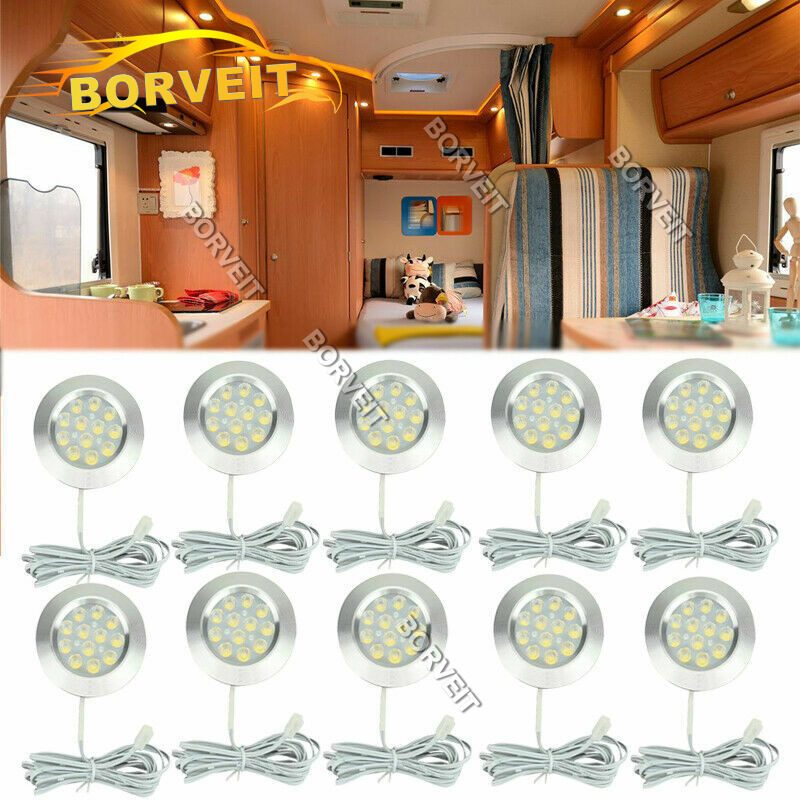 10x 12V Warm White LED Interior Cabinet Light Ceiling Dome Lamp Car RV Camper