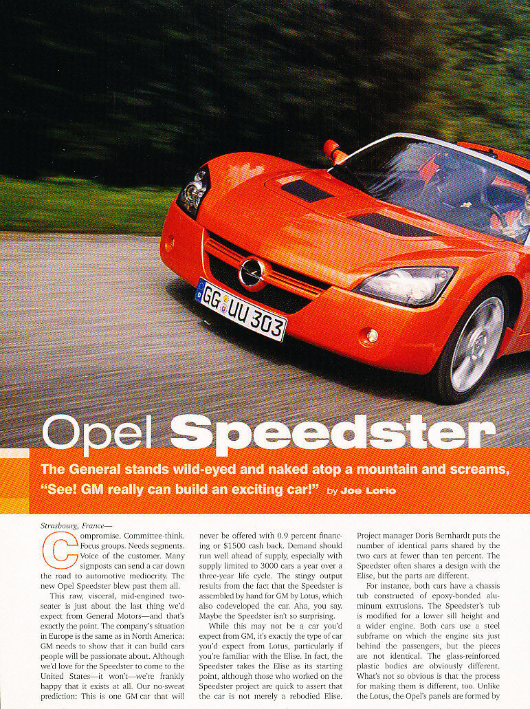 2001 Opel Speedster Original Car Review Print Article J463