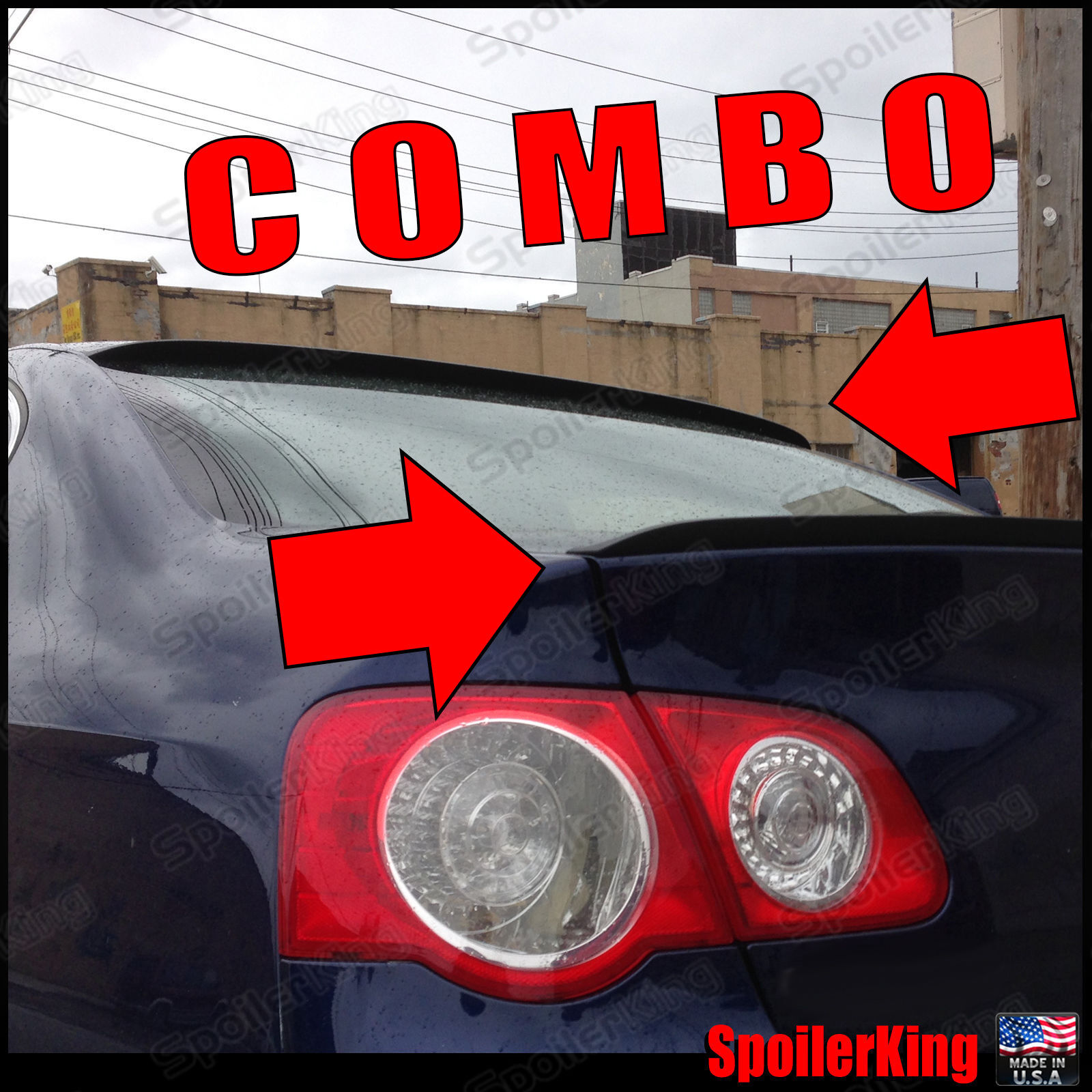 COMBO Spoilers (Fits: VW Passat B6 2005-10) Rear Roof Wing & Trunk Lip 284R/244L