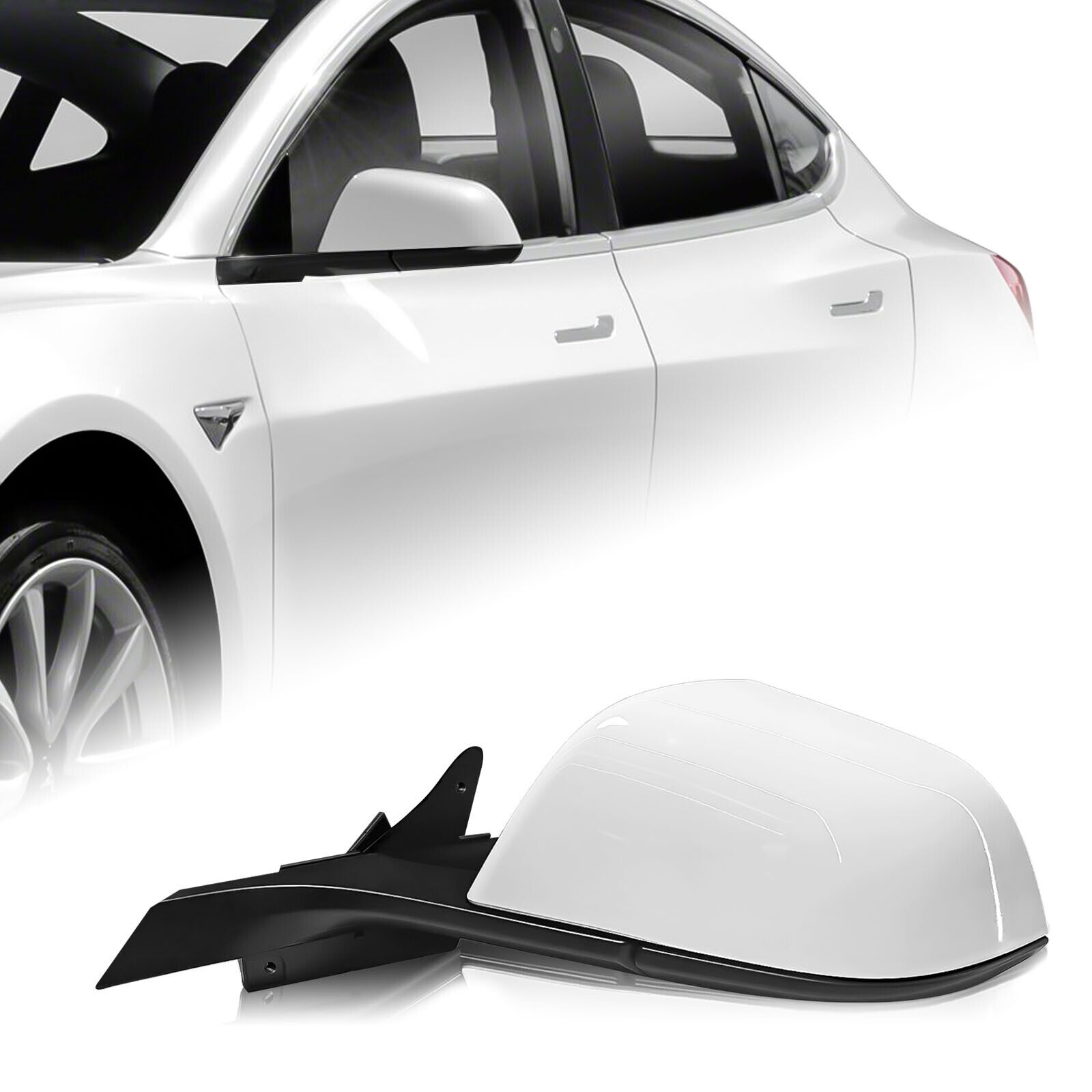 Left Side Driver Side Mirror For Tesla Model 3 2017-2023 Powder Folding White