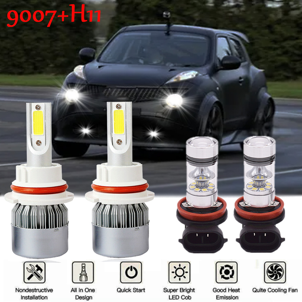 For Nissan Juke 2011-2014 - 4X 6000K LED Headlight Hi/Lo Beam + Fog Light Bulbs