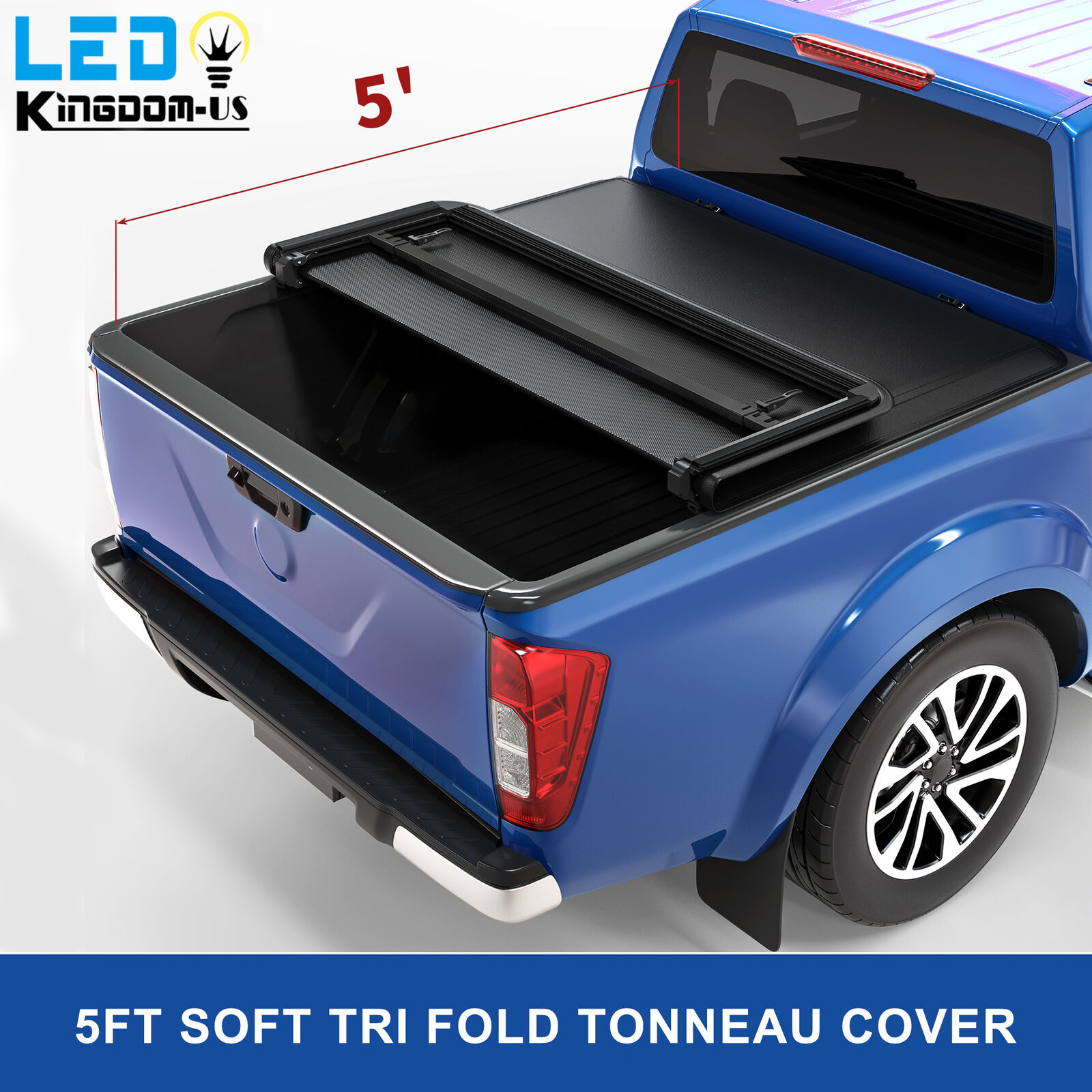 5FT Soft Tri-fold Tonneau Cover For 2005-2024 Nissan Frontier Truck Bed w/ Lamp