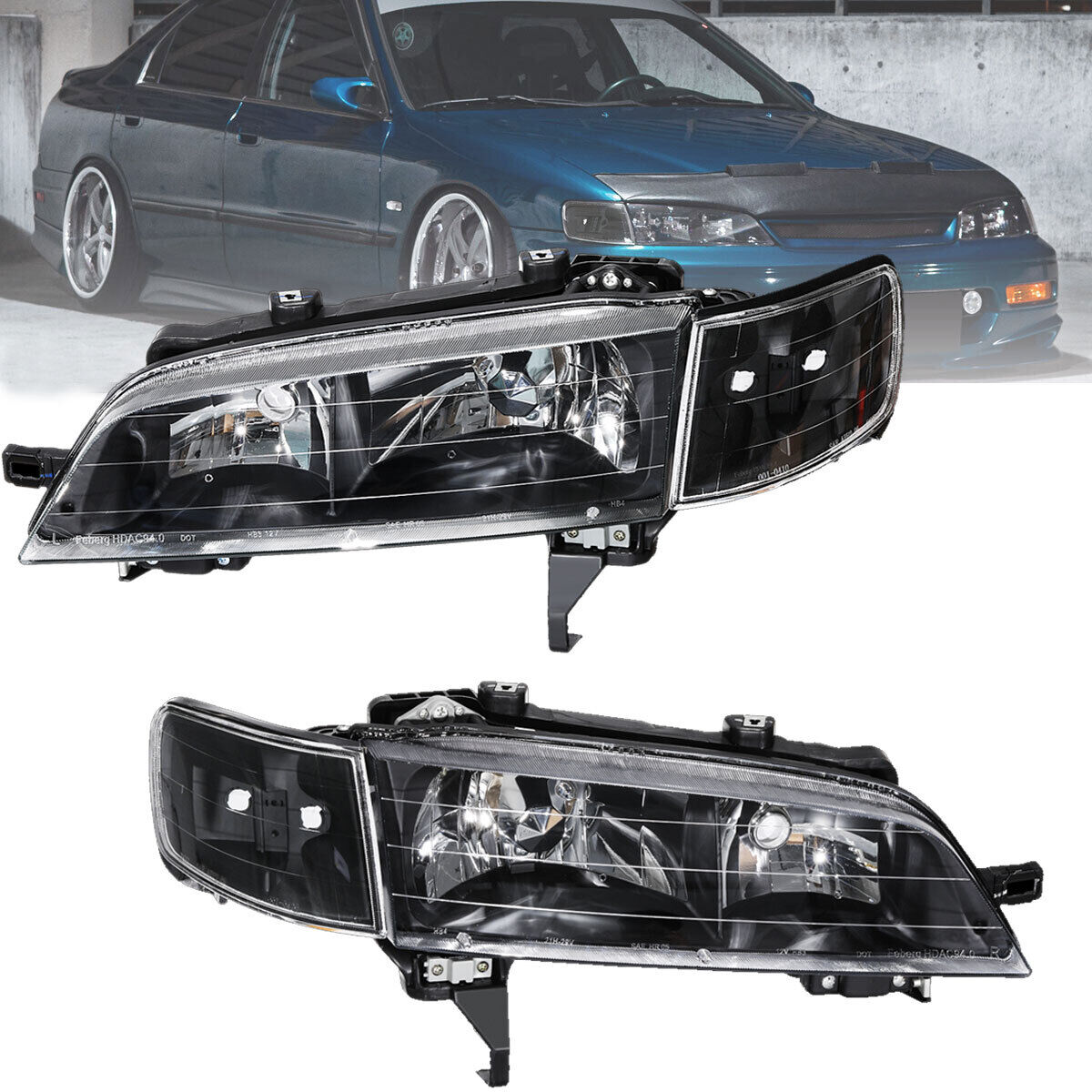 Black Headlights+Corner Signal Lamps Fits 1994-1997 Honda Accord JDM Pair 94-97