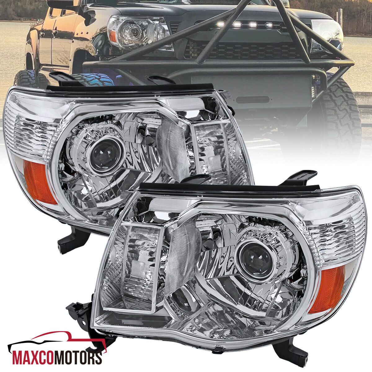 Projector Headlights Fits 2005-2011 Toyota Tacoma Clear Lamps Left+Right 05-11