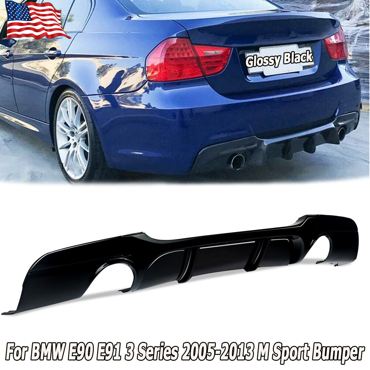 FOR BMW E90 E91 335i M TECH 2005-2012 SHINEY BLACK SPORT REAR DIFFUSER VALANCE
