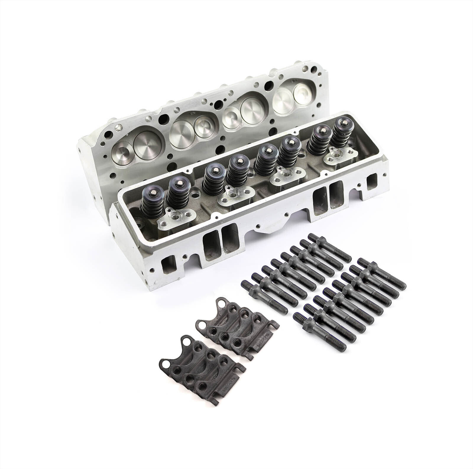 SBC Chevy 350 Complete Angle Aluminum Cylinder Heads 190cc 64 Studs Guide Plates