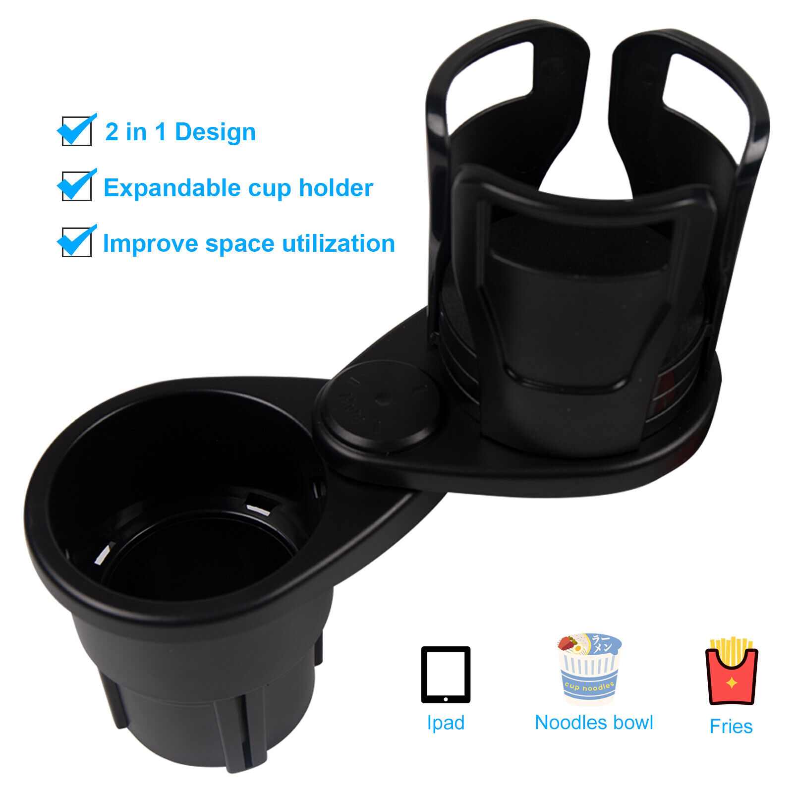 Car Cups Holder Expander 360° Rotating Auto Double Drink Holder Adjustable