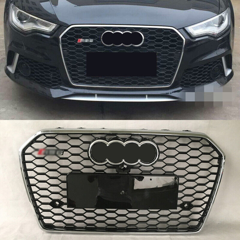 For Audi A6 S6 C7PA 2016-18 RS6 Style Chrome ring Honeycomb Front Bumper Grille 