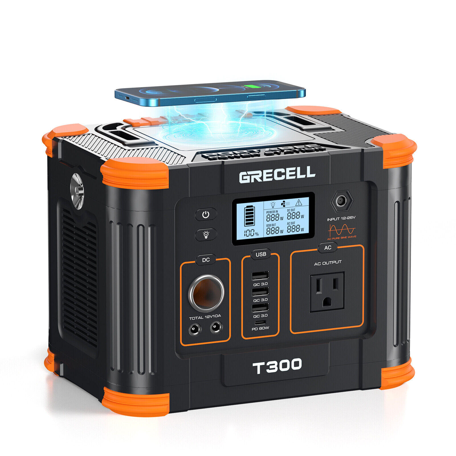 GRECELL Portable Power Station Pure Sine Wave Solar Generator Backup Battery