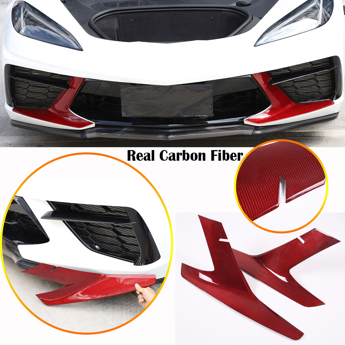 Red Real Carbon fiber Car Front Bumper Side Grille Cover For Corvette C8 Z51 20+
