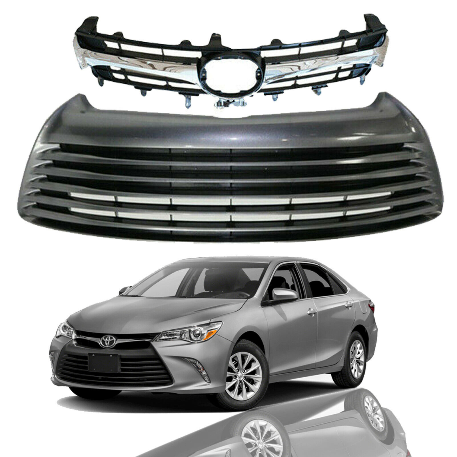 For 2015 2016 2017 Toyota Camry LE XLE Front Upper Lower Grill Grille Set 2pcs